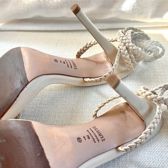 SCHUTZ Jada Braided Ankle Tie High Heel Sandals in Eggshell Sz 7 - Picture 8 of 14